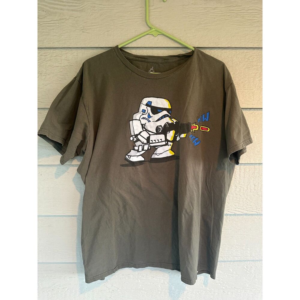 Disney Parks Star Wars Stormtrooper Pew Pew Graphic T-Shirt Olive Green Size 2XL